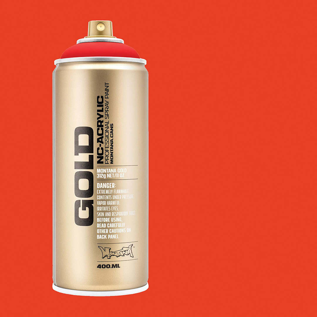 Open in modal - Montana Gold Acrylic Fluorescent Spray Paint - Fire Red, 400 ml (Spray can with color swatch)