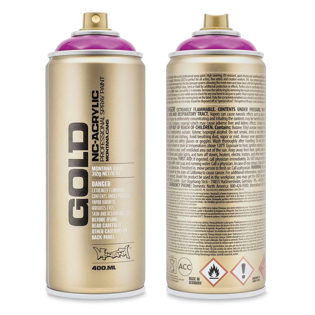 Open in modal - Montana Gold Acrylic Transparent Spray Paint - Transparent Cherry Blossom, 400 ml, front and back of can