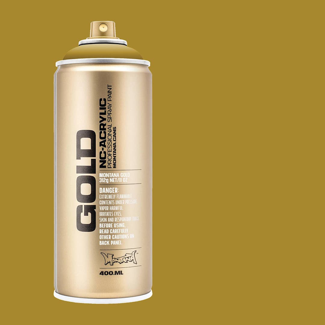 Open in modal - Montana Gold Acrylic Professional Spray Paint - Mustard, 400 ml (Spray can with color swatch)