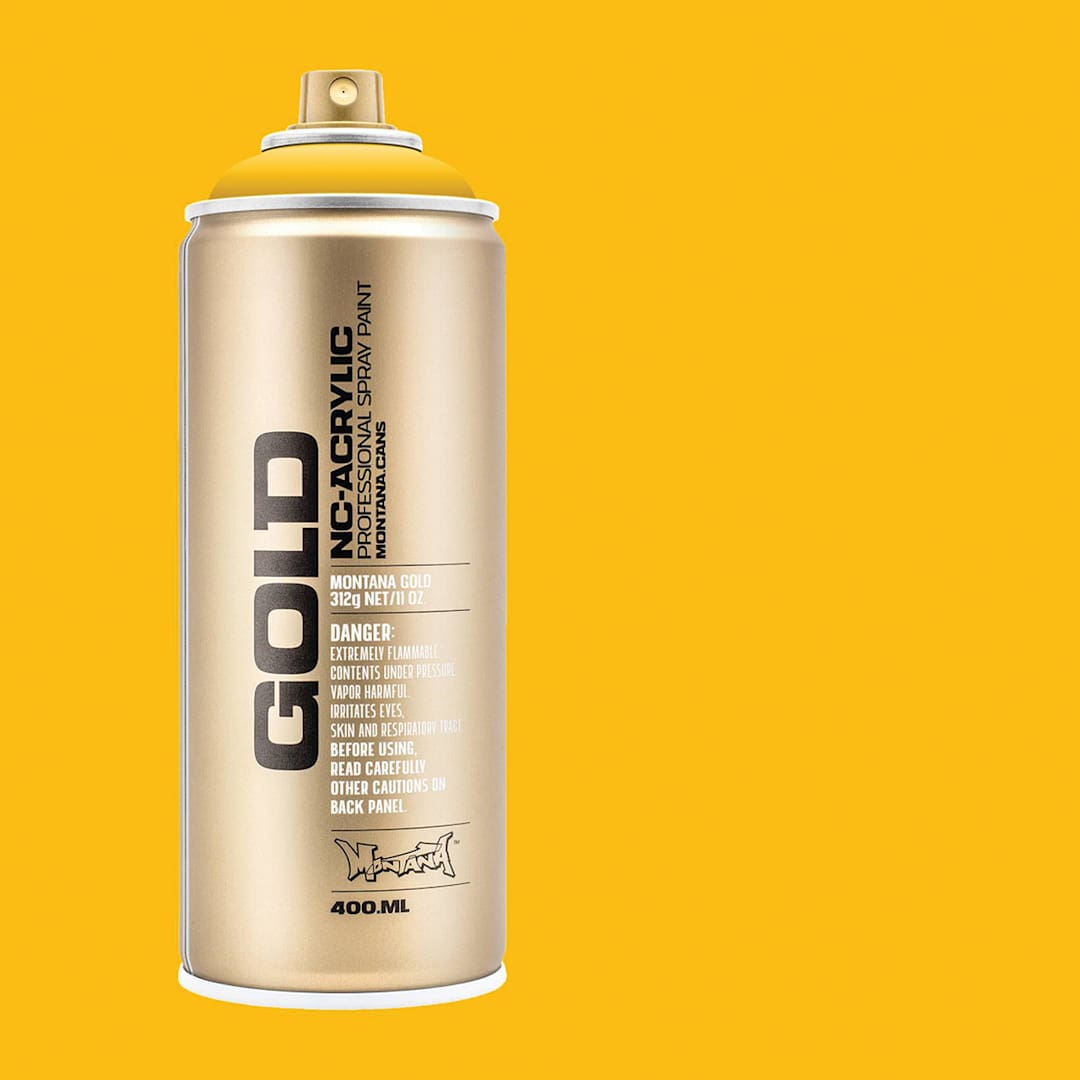 Open in modal - Montana Gold Acrylic Professional Spray Paint - Shock Yellow, 400 ml (Spray can with color swatch)