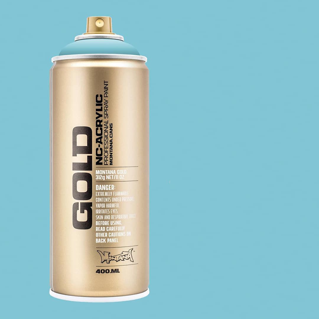 Open in modal - Montana Gold Acrylic Professional Spray Paint - Shock Blue Light, 400 ml (Spray can with color swatch)