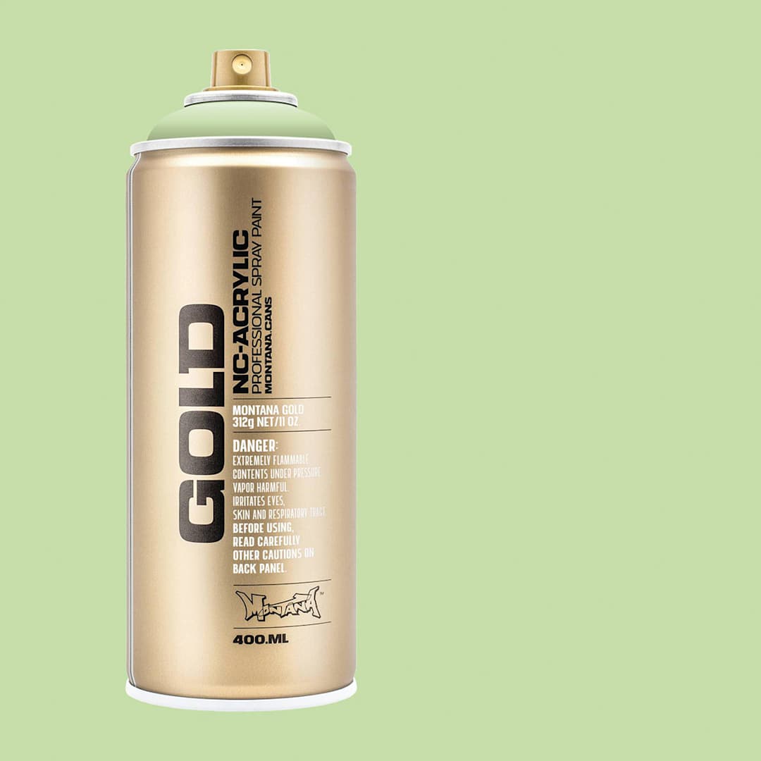 Open in modal - Montana Gold Acrylic Professional Spray Paint - Linden Green, 400 ml (Spray can with color swatch)
