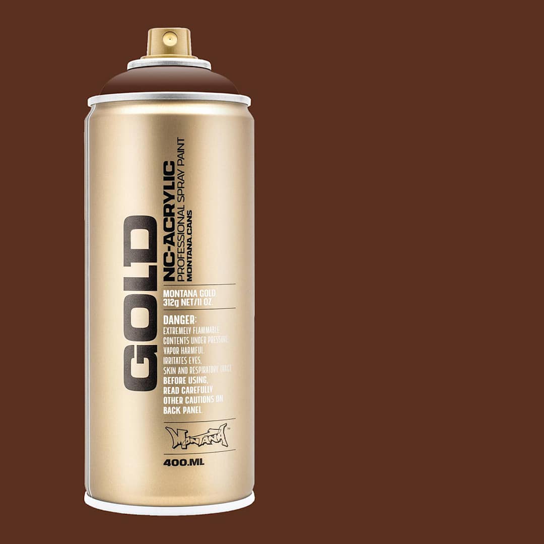 Open in modal - Montana Gold Acrylic Professional Spray Paint - Shock Brown, 400 ml (Spray can with color swatch)