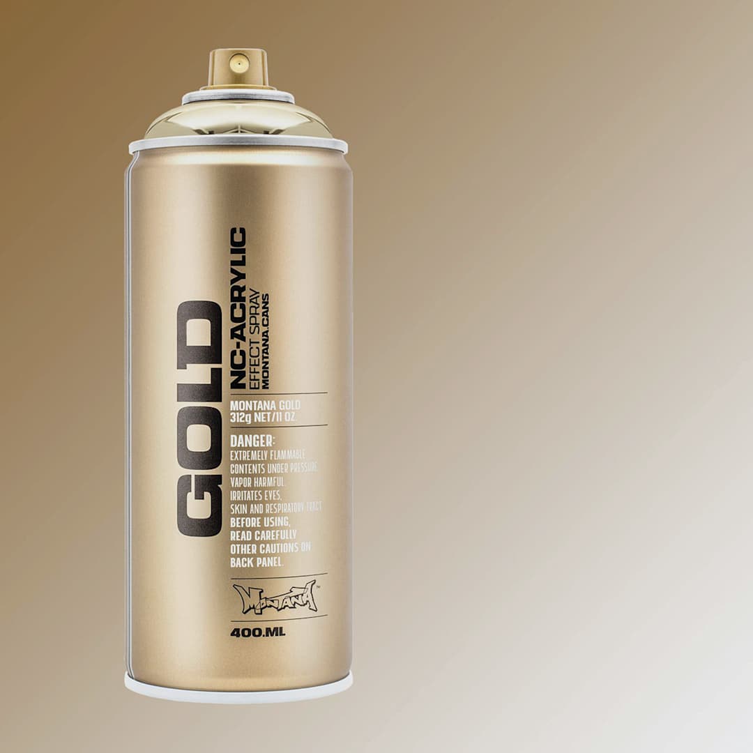 Open in modal - Montana Gold Acrylic Chrome Effect Spray Paint - Goldchrome (Metallic), 400 ml (Spray can with color swatch)