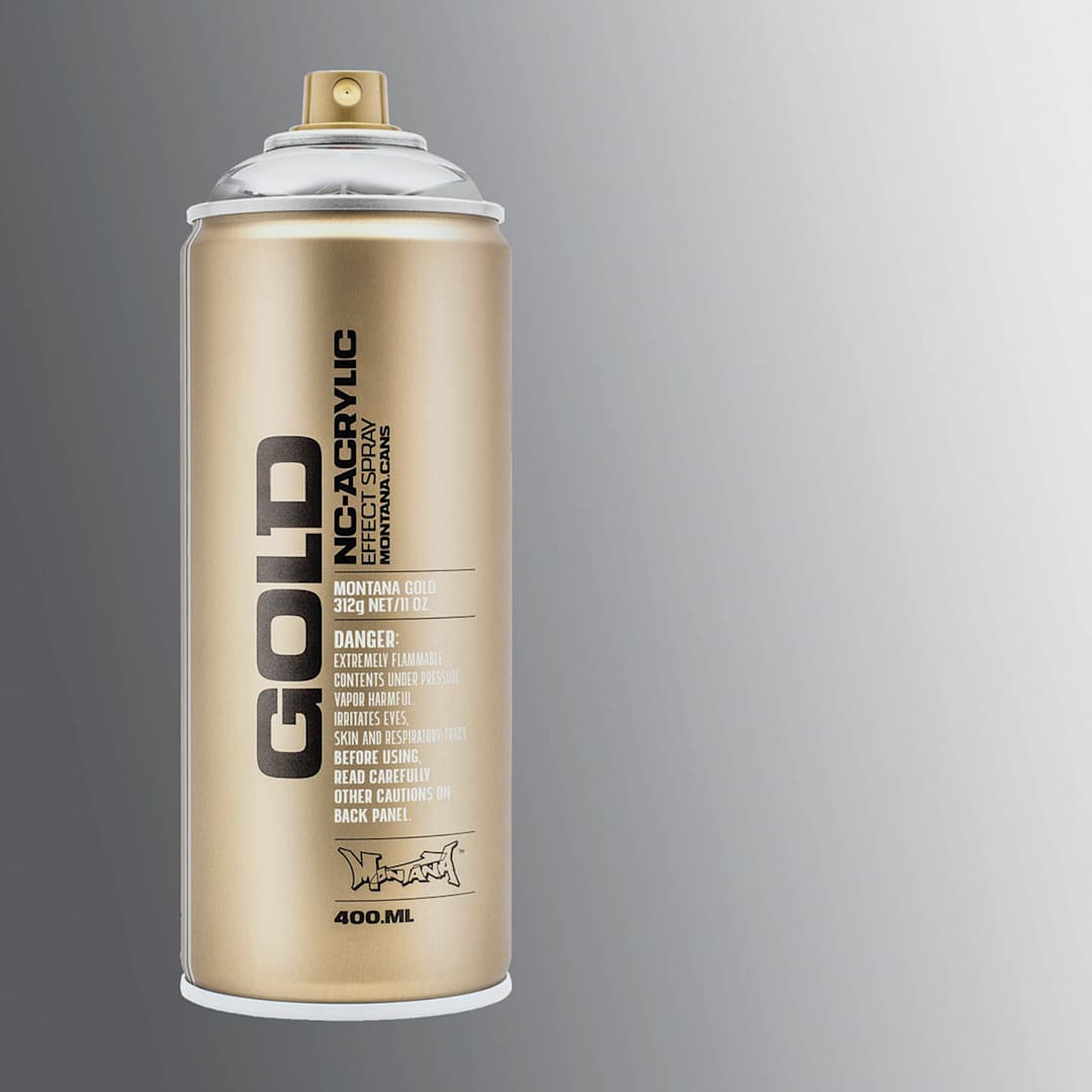 Open in modal - Montana Gold Acrylic Chrome Effect Spray Paint - Silverchrome (Metallic), 400 ml (Spray can with color swatch)