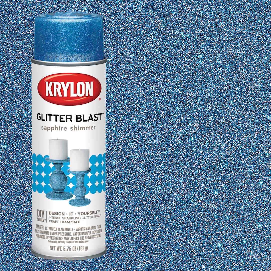 Open in modal - Krylon Glitter Blast Spray Paint - Sapphire Shimmer, 5.75 oz can and swatch