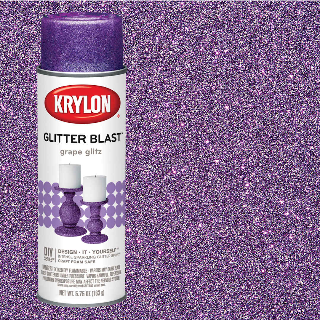Open in modal - Krylon Glitter Blast Spray Paint - Grape Glitz, 5.75 oz can and swatch