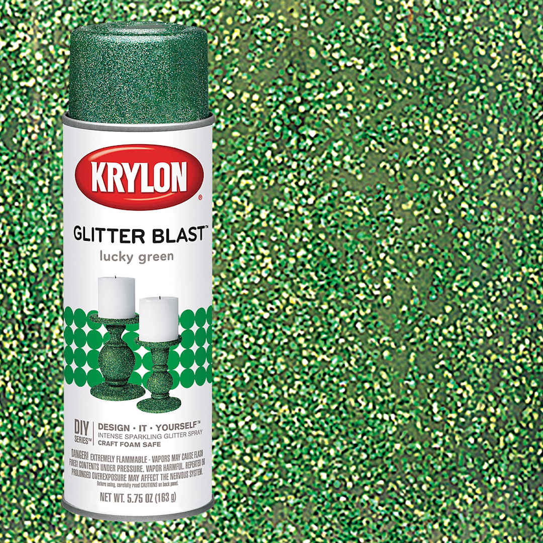 Open in modal - Krylon Glitter Blast Spray Paint - Lucky Green, 5.75 oz can and swatch