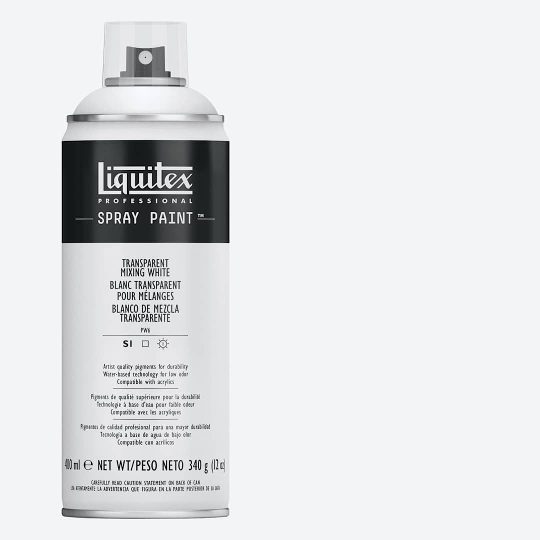 Open in modal - Liquitex Professional Spray Paint - Transparent Mixing White, 400 ml can and swatch