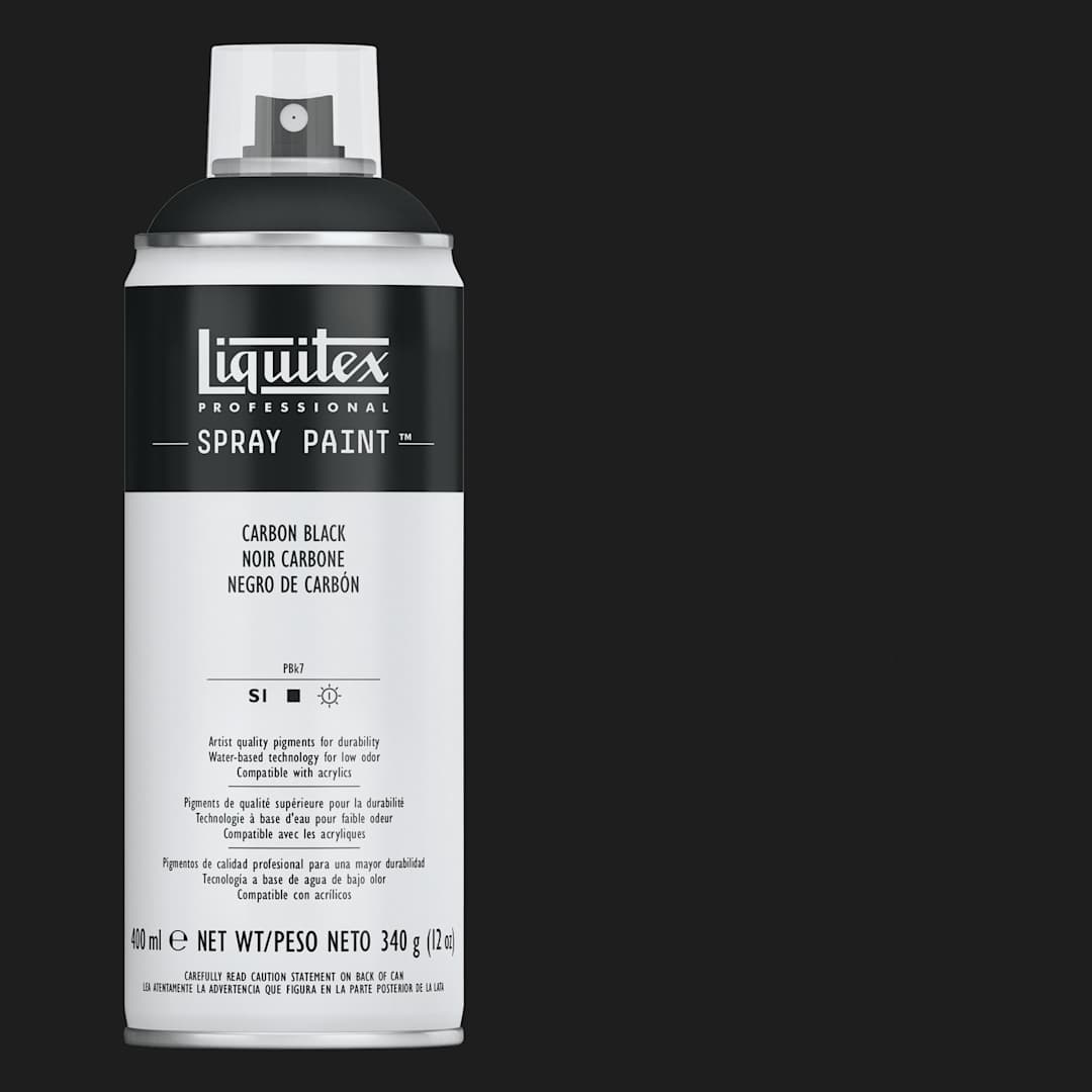 Open in modal - Liquitex Professional Spray Paint - Carbon Black, 400 ml can and swatch