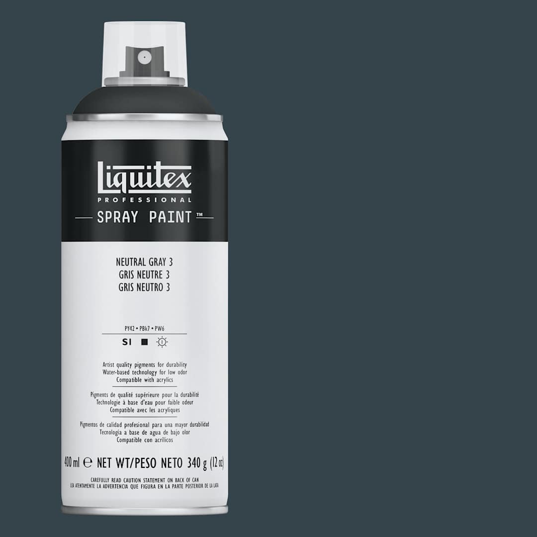 Open in modal - Liquitex Professional Spray Paint - Neutral Gray 3, 400 ml can and swatch