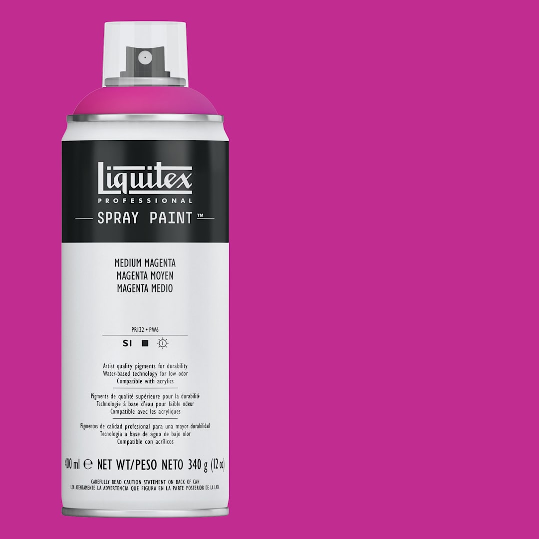 Open in modal - Liquitex Professional Spray Paint - Medium Magenta, 400 ml can and swatch