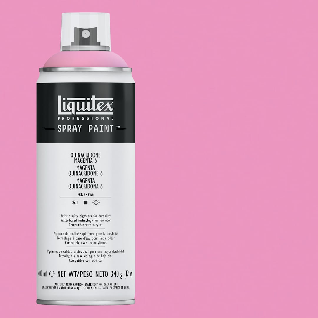 Open in modal - Liquitex Professional Spray Paint - Quinacridone Magenta 6, 400 ml can and swatch