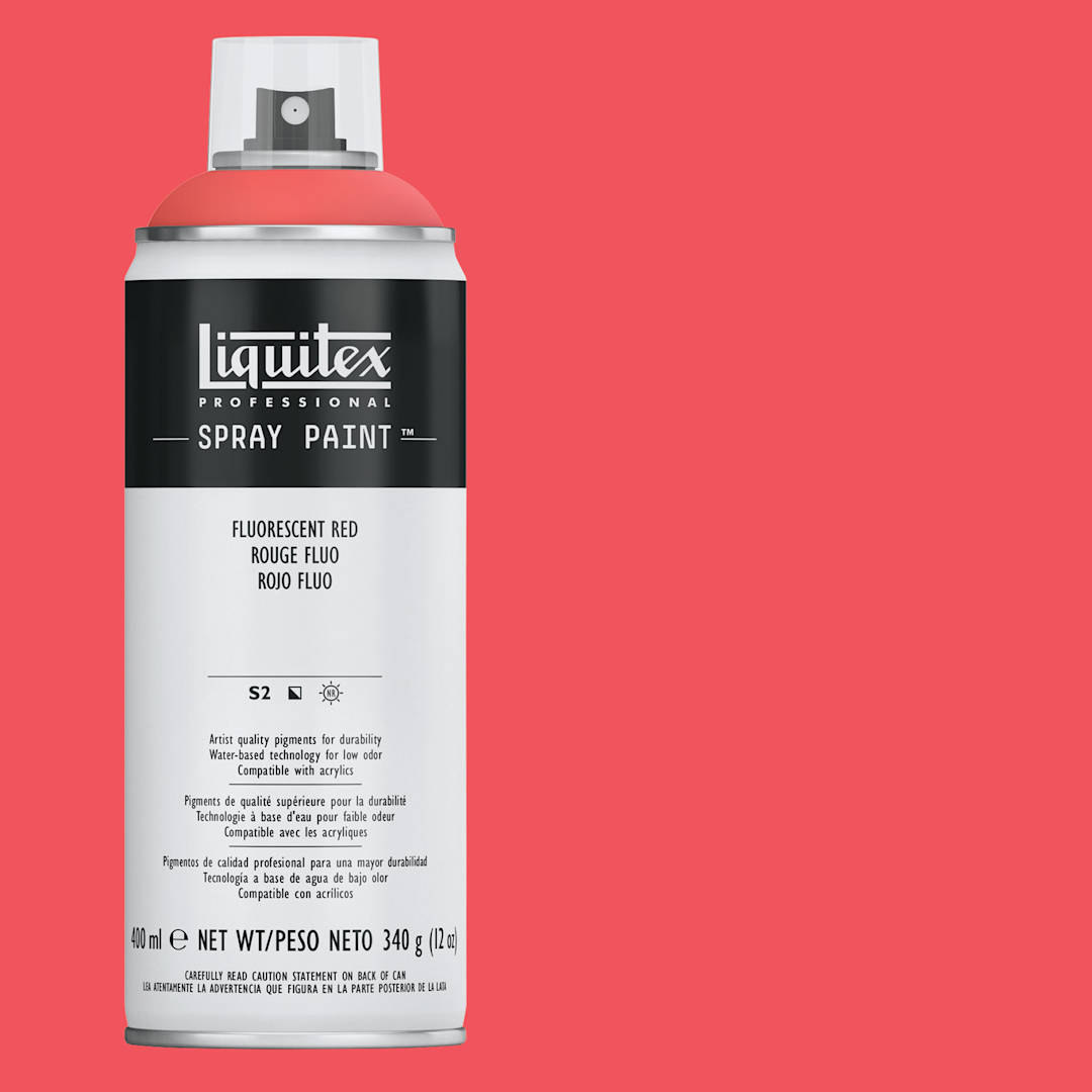 Open in modal - Liquitex Professional Spray Paint - Fluorescent Red, 400 ml can and swatch