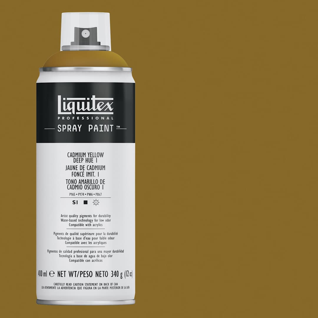 Open in modal - Liquitex Professional Spray Paint - Cadmium Yellow Deep Hue 1, 400 ml can and swatch