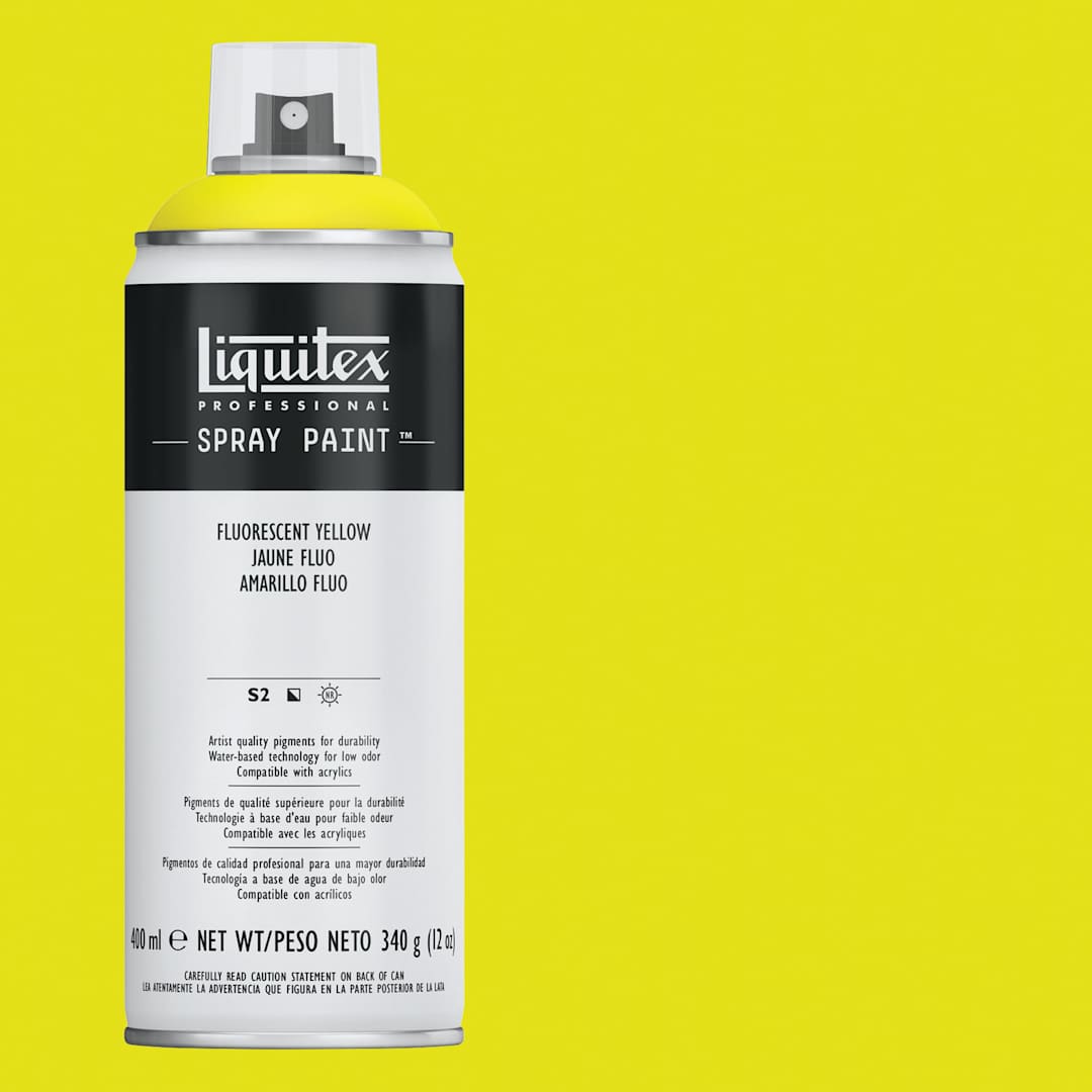 Open in modal - Liquitex Professional Spray Paint - Fluorescent Yellow, 400 ml can and swatch
