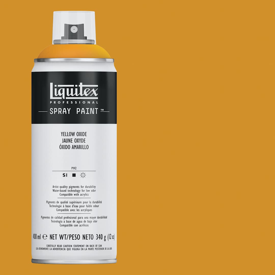 Open in modal - Liquitex Professional Spray Paint - Yellow Oxide, 400 ml can and swatch