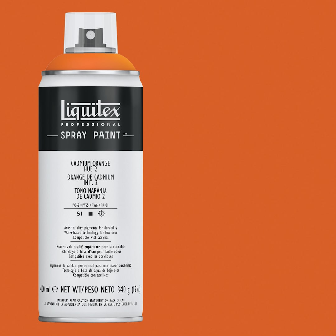 Open in modal - Liquitex Professional Spray Paint - Cadmium Orange Hue 2, 400 ml can and swatch