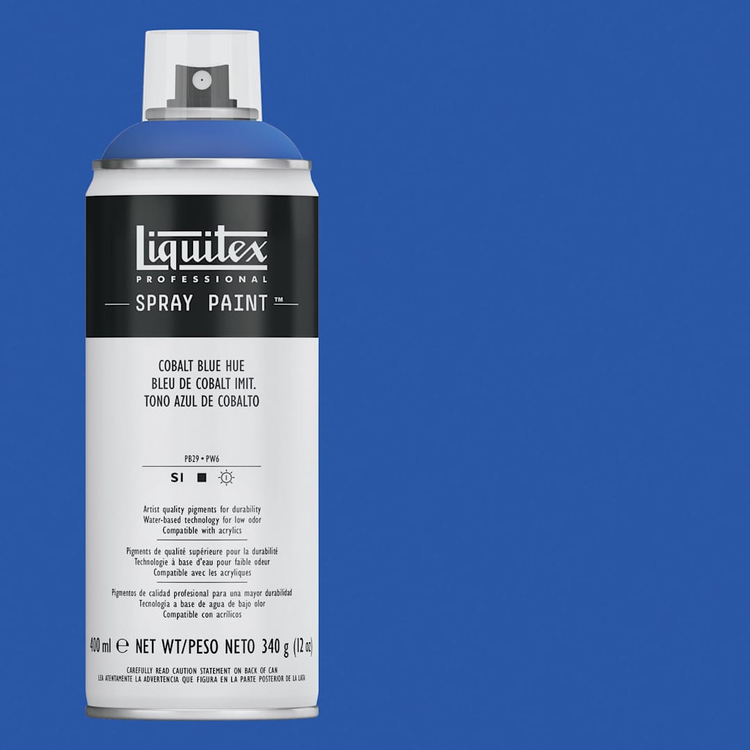 Open in modal - Liquitex Professional Spray Paint - Cobalt Blue Hue, 400 ml can and swatch