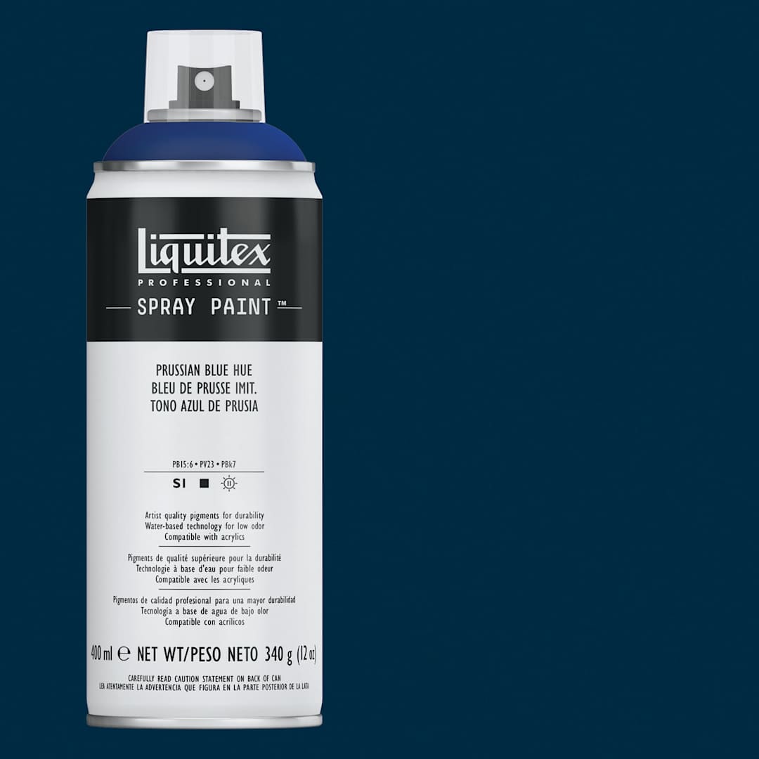 Open in modal - Liquitex Professional Spray Paint - Prussian Blue Hue, 400 ml can and swatch