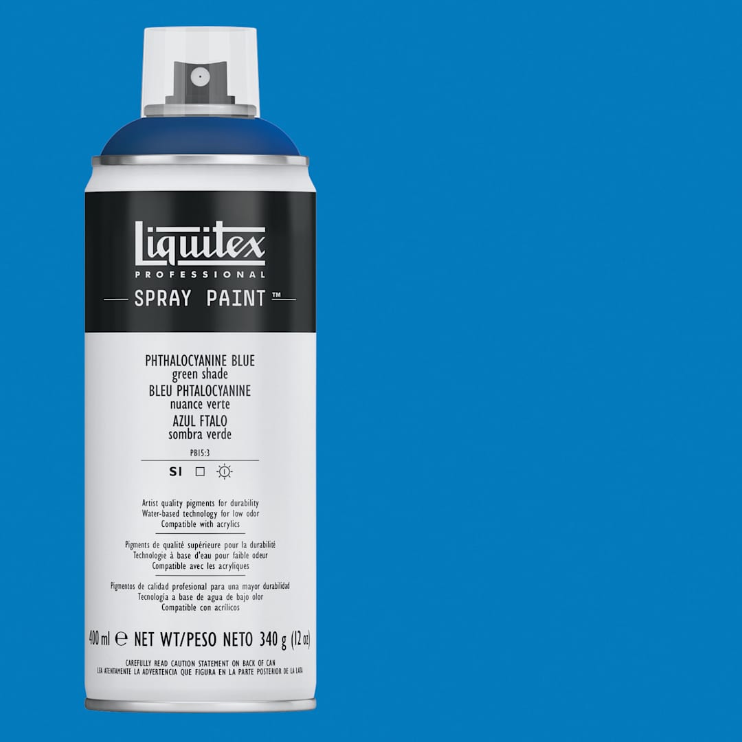 Open in modal - Liquitex Professional Spray Paint - Phthalo Blue (Green Shade), 400 ml can and swatch