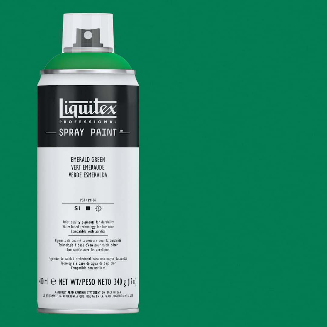 Open in modal - Liquitex Professional Spray Paint - Emerald Green, 400 ml can and swatch