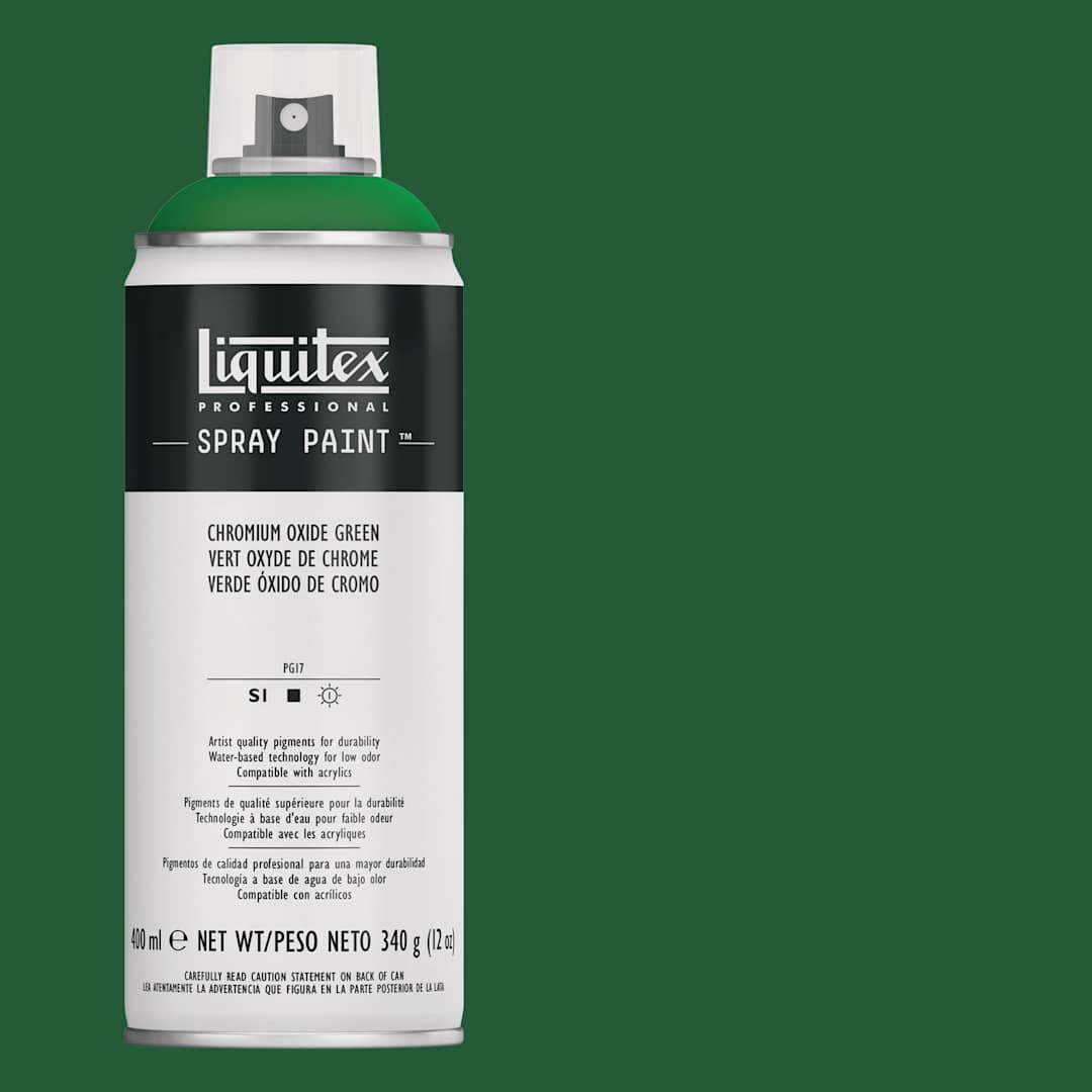 Open in modal - Liquitex Professional Spray Paint - Chromium Oxide Green, 400 ml can and swatch
