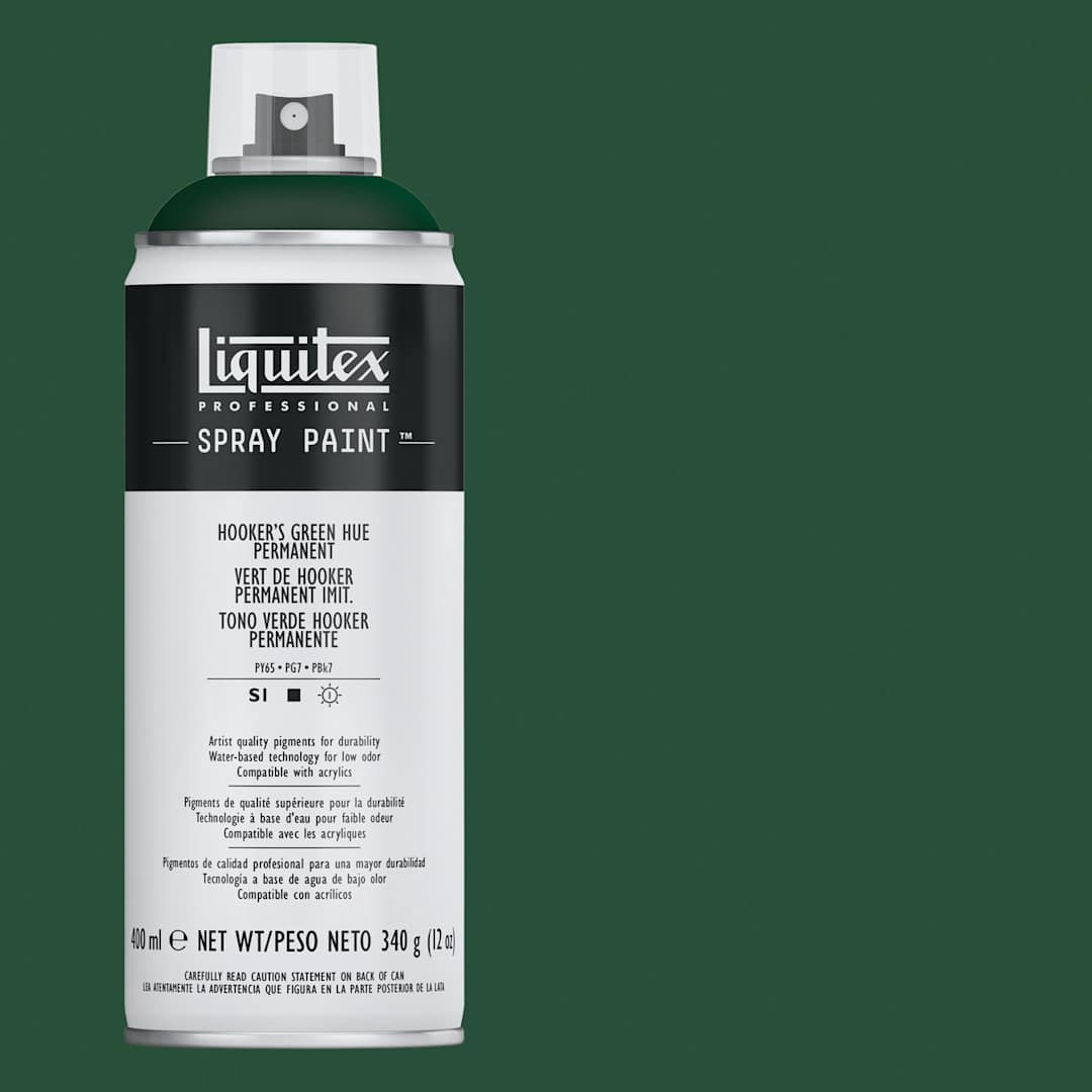 Open in modal - Liquitex Professional Spray Paint - Hookers Green Hue Permanent, 400 ml can and swatch