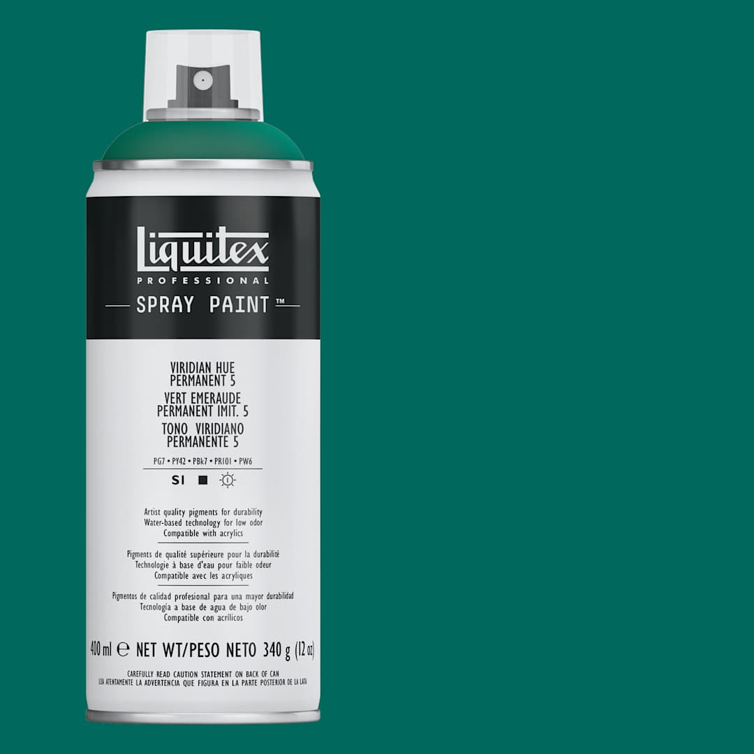 Open in modal - Liquitex Professional Spray Paint - Viridian Hue Permanent 5, 400 ml can and swatch