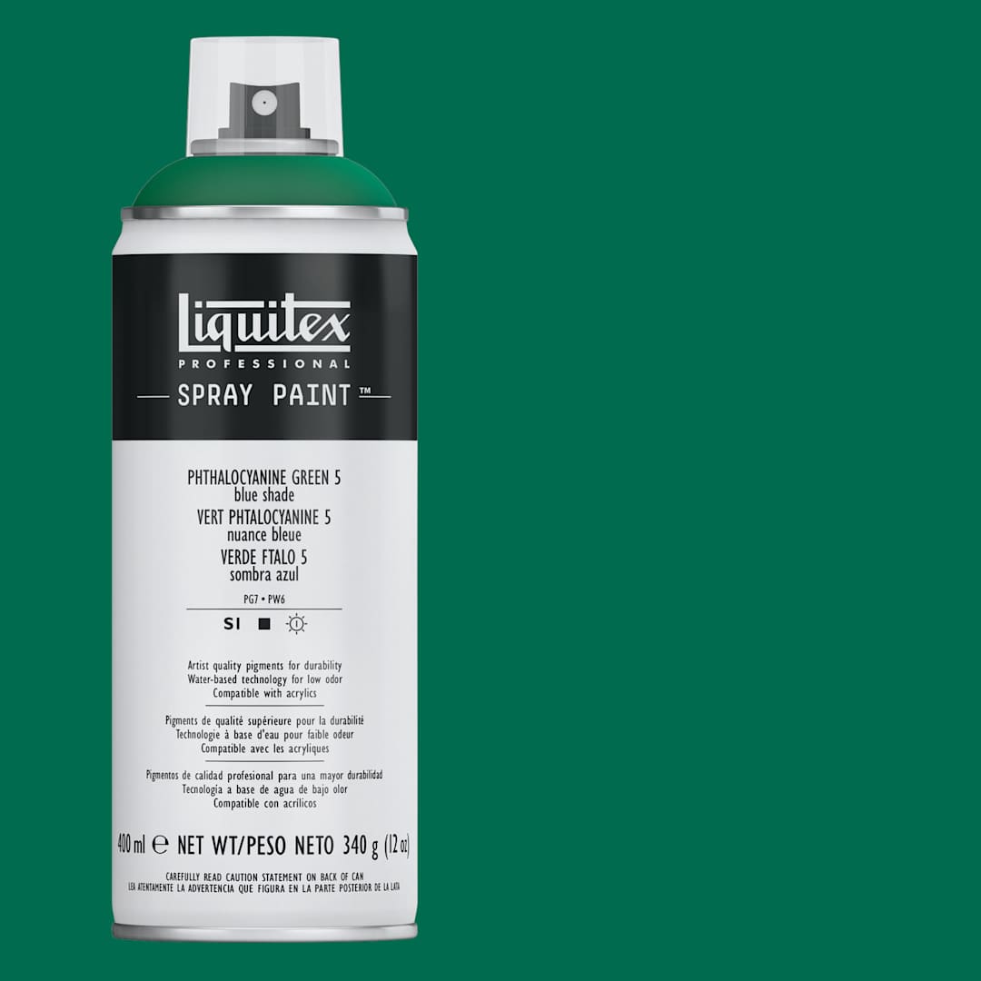 Open in modal - Liquitex Professional Spray Paint - Phthalo Green (Blue Shade) 5, 400 ml can and swatch