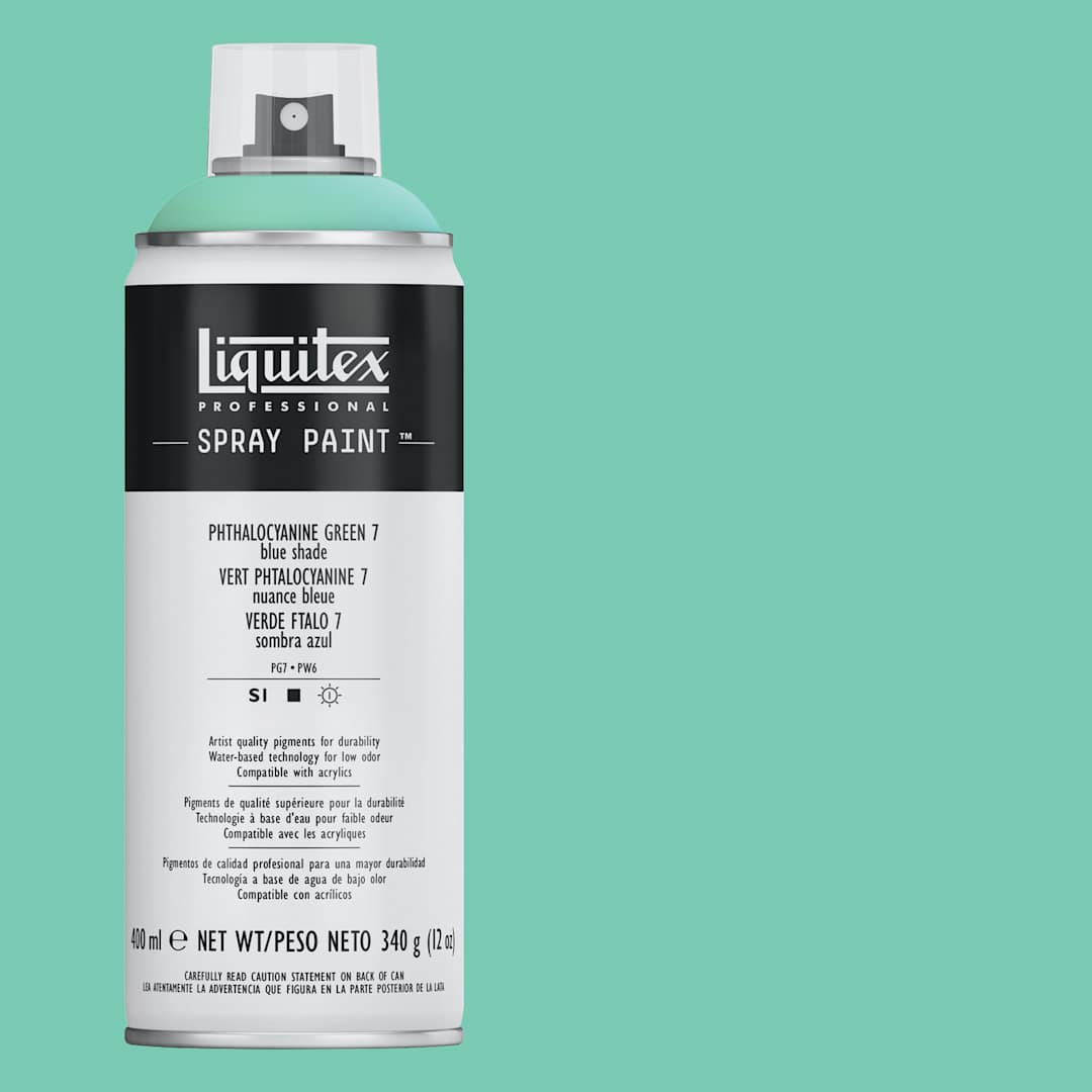 Open in modal - Liquitex Professional Spray Paint - Phthalo Green (Blue Shade) 7, 400 ml can and swatch
