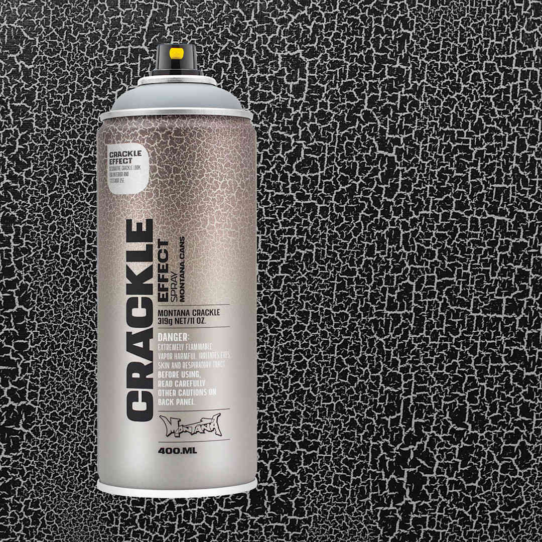 Open in modal - Montana Crackle Effect Spray - Squirrel Grey Spray can on swatch showing crackle effect possible