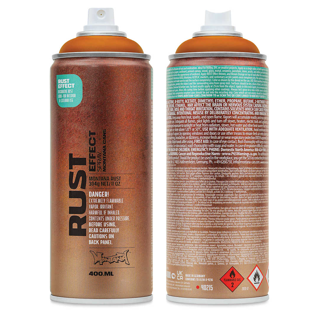 Open in modal - Montana Rust Effect Spray - Rust Orange-Brown, 400 ml (Front and back of can)