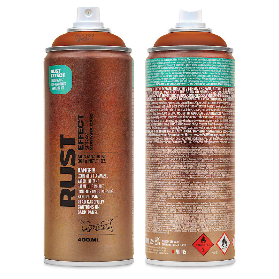 Open in modal - Montana Rust Effect Spray - Rust Brown, 400 ml (Front and back of can)
