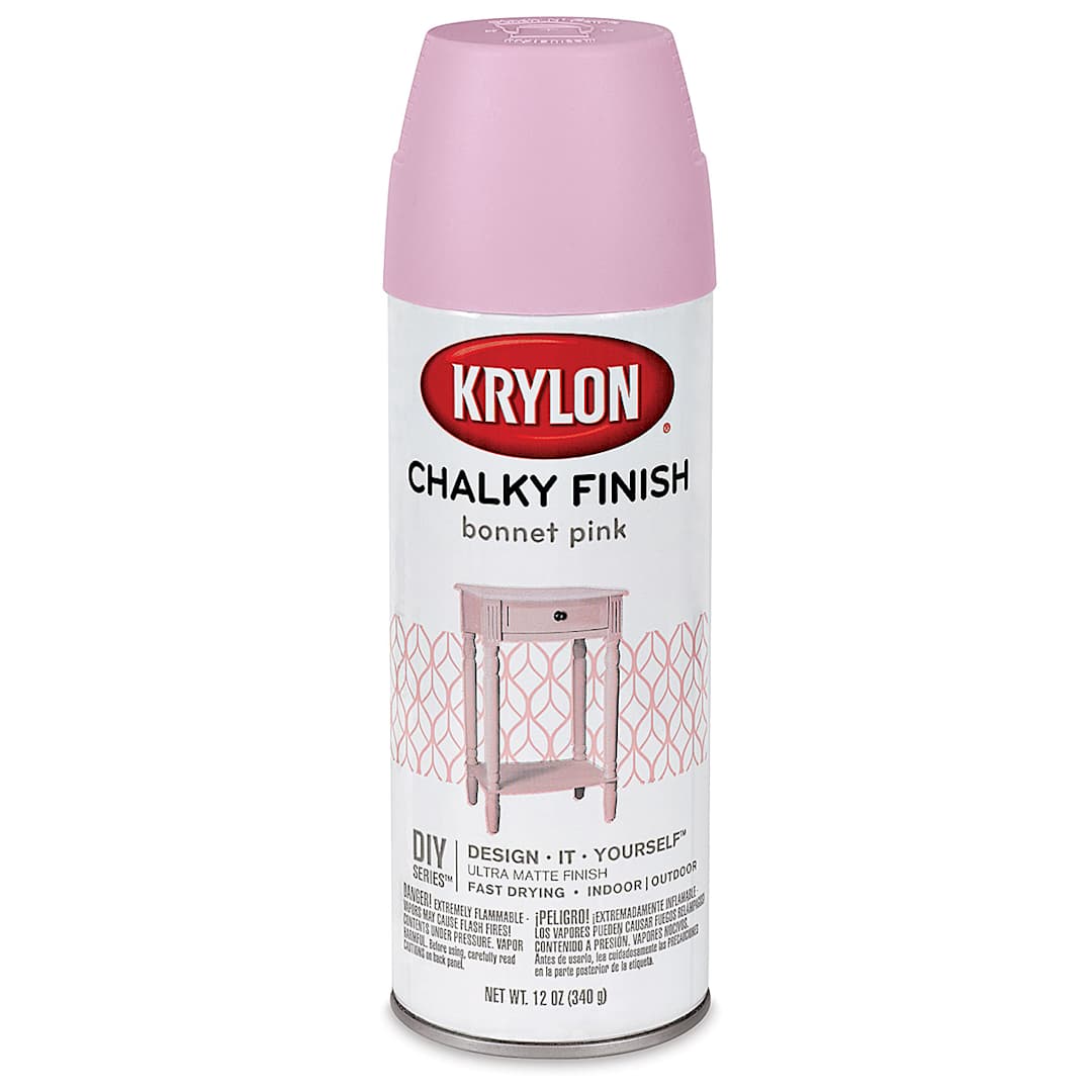 Open in modal - Krylon Chalky Finish Spray Paint - Front of can of Bonnet Pink 
