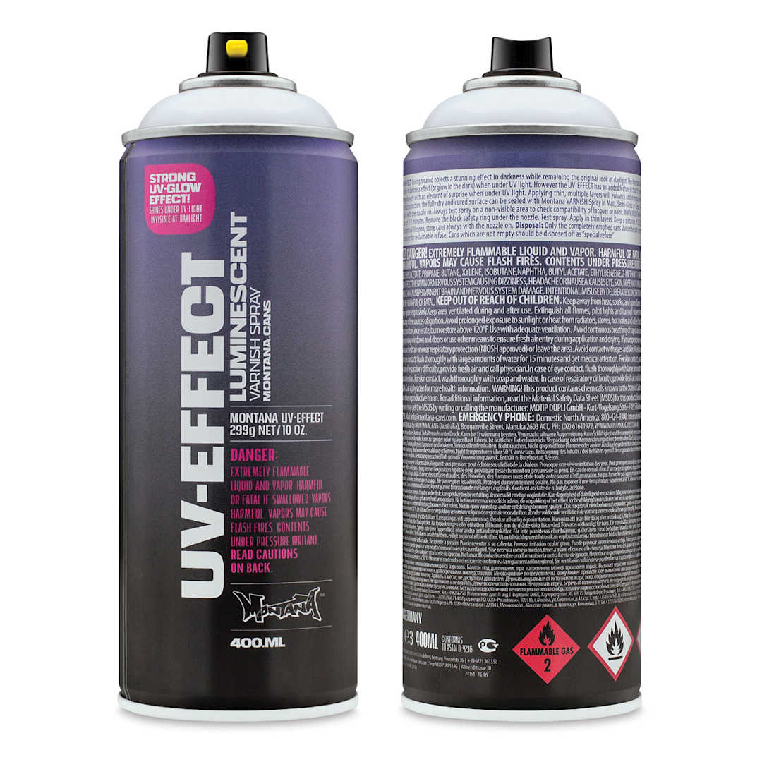 Open in modal - Montana UV-Effect Luminescent Varnish Spray - Front and back of can