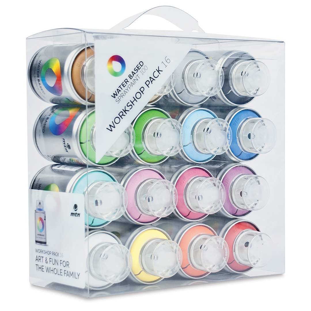Open in modal - MTN Water Based Spray Paint - Front of Package of Workshop Pack of 16