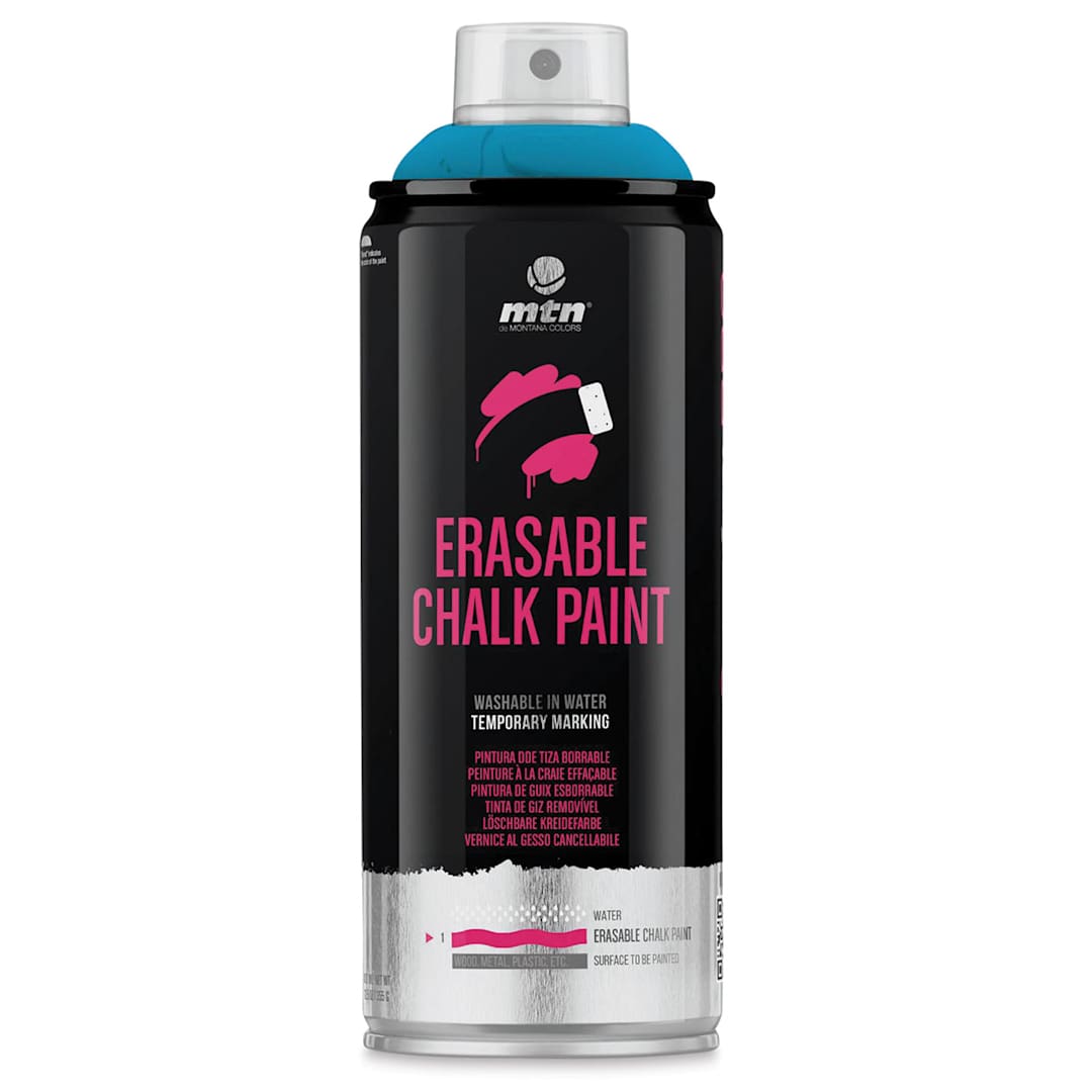 Open in modal - MTN Pro Erasable Chalk Spray Paint - Front of uncapped Electric Blue Spray Can