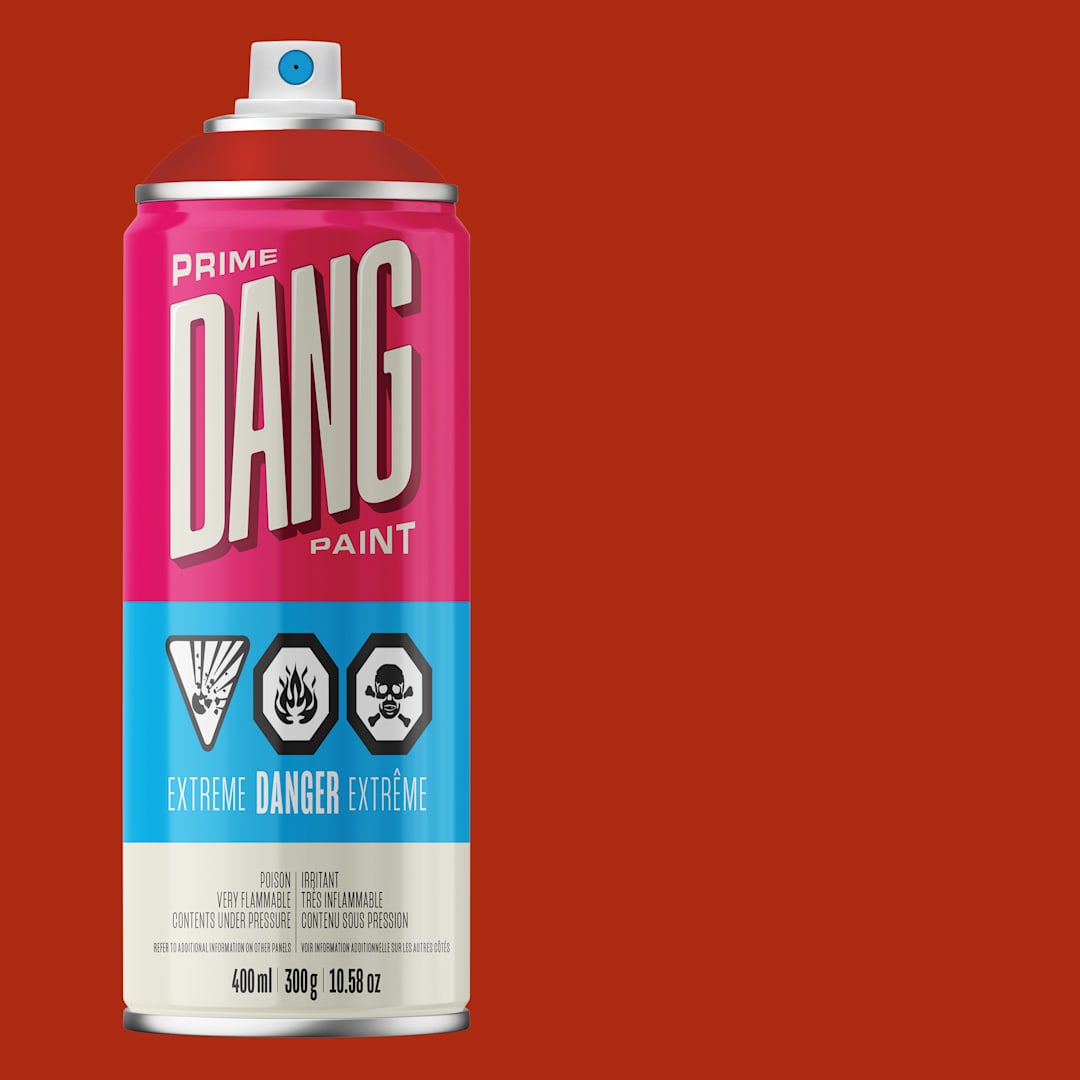 Open in modal - Dang Prime Spray Paint - Tomato Red, 400 ml can and swatch