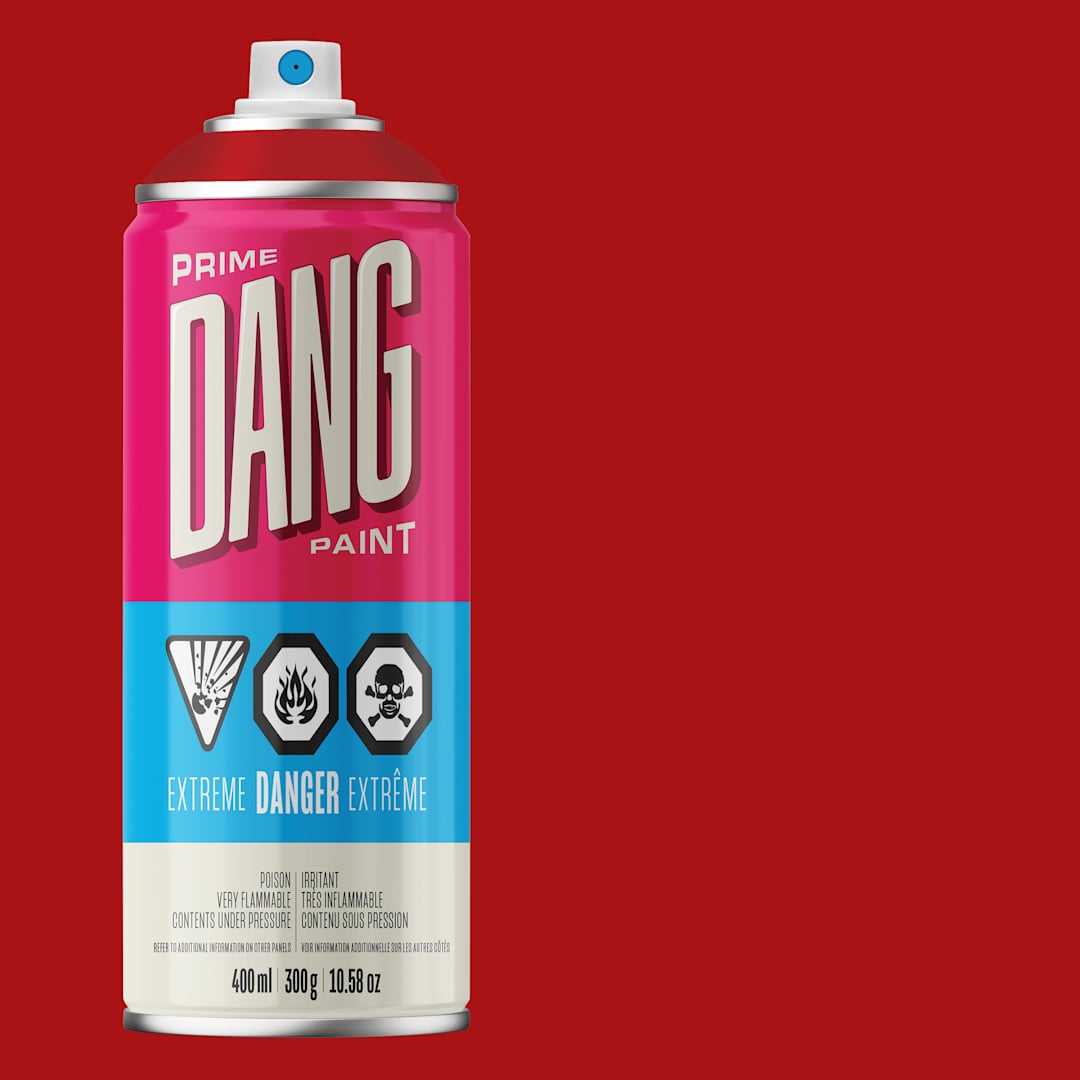 Open in modal - Dang Prime Spray Paint - Traffic Red, 400 ml can and swatch