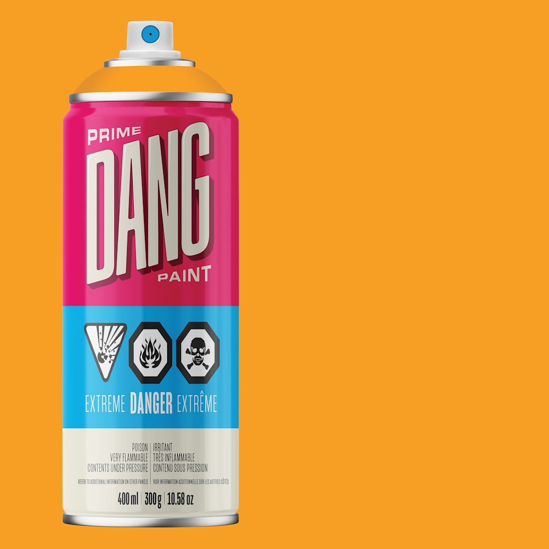 Open in modal - Dang Prime Spray Paint - Vivid Orange, 400 ml can and swatch