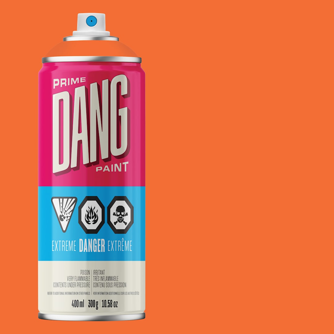 Open in modal - Dang Prime Spray Paint - Fire Orange, 400 ml can and swatch