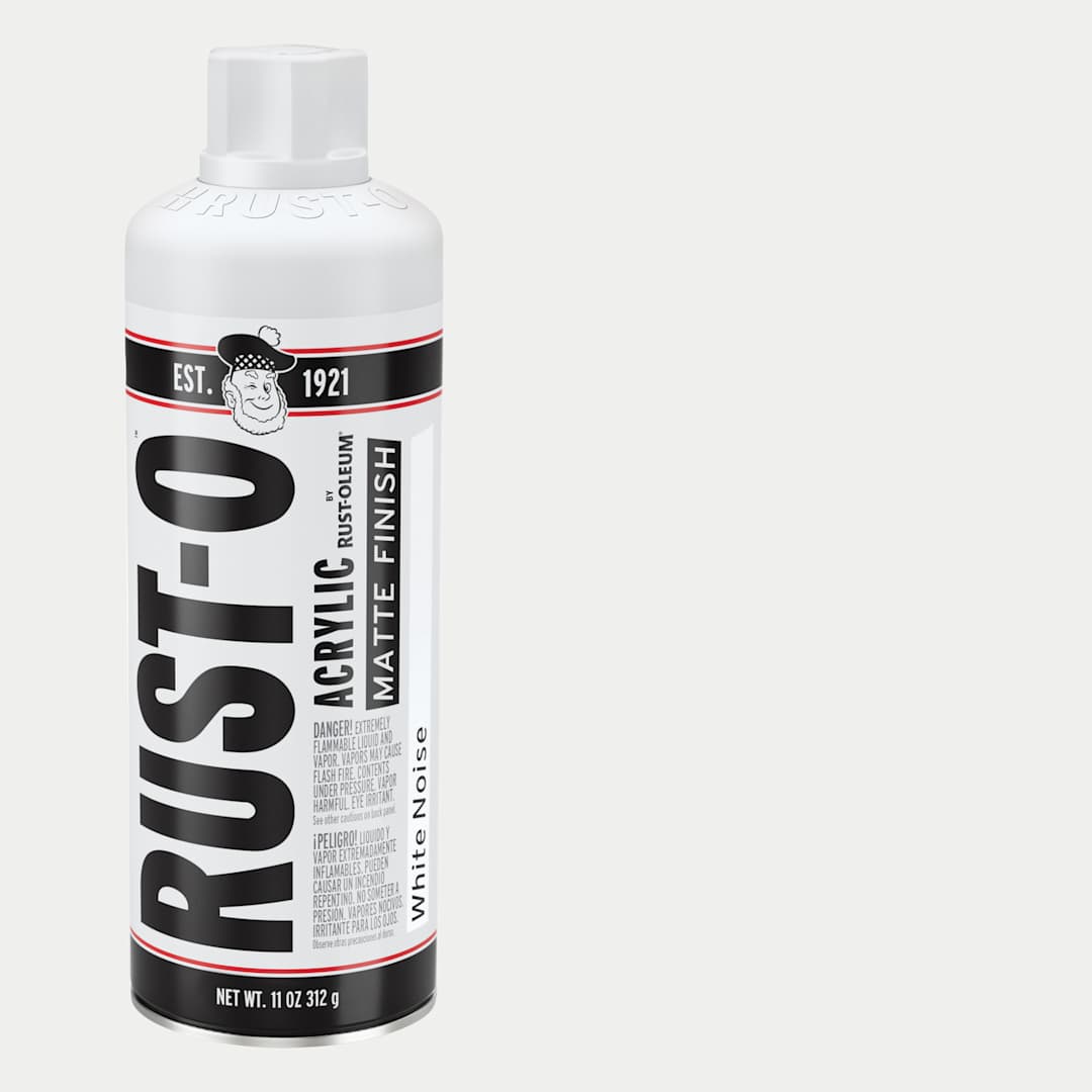 Open in modal - Rust-Oleum Rust-O Artist Acrylic Spray Paint - White Noise, Can and Swatch