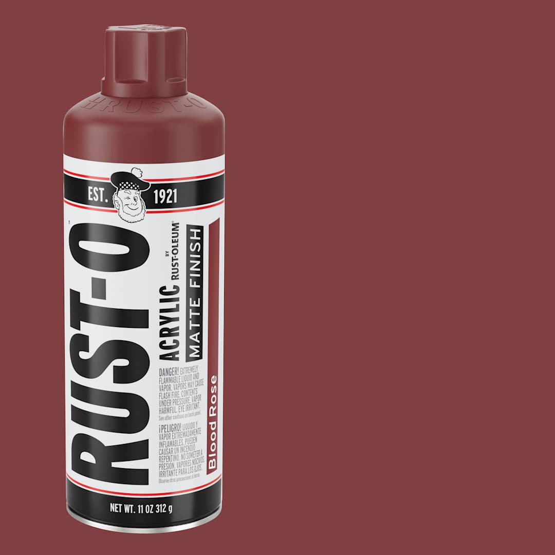 Open in modal - Rust-Oleum Rust-O Artist Acrylic Spray Paint - Blood Rose, Can and Swatch