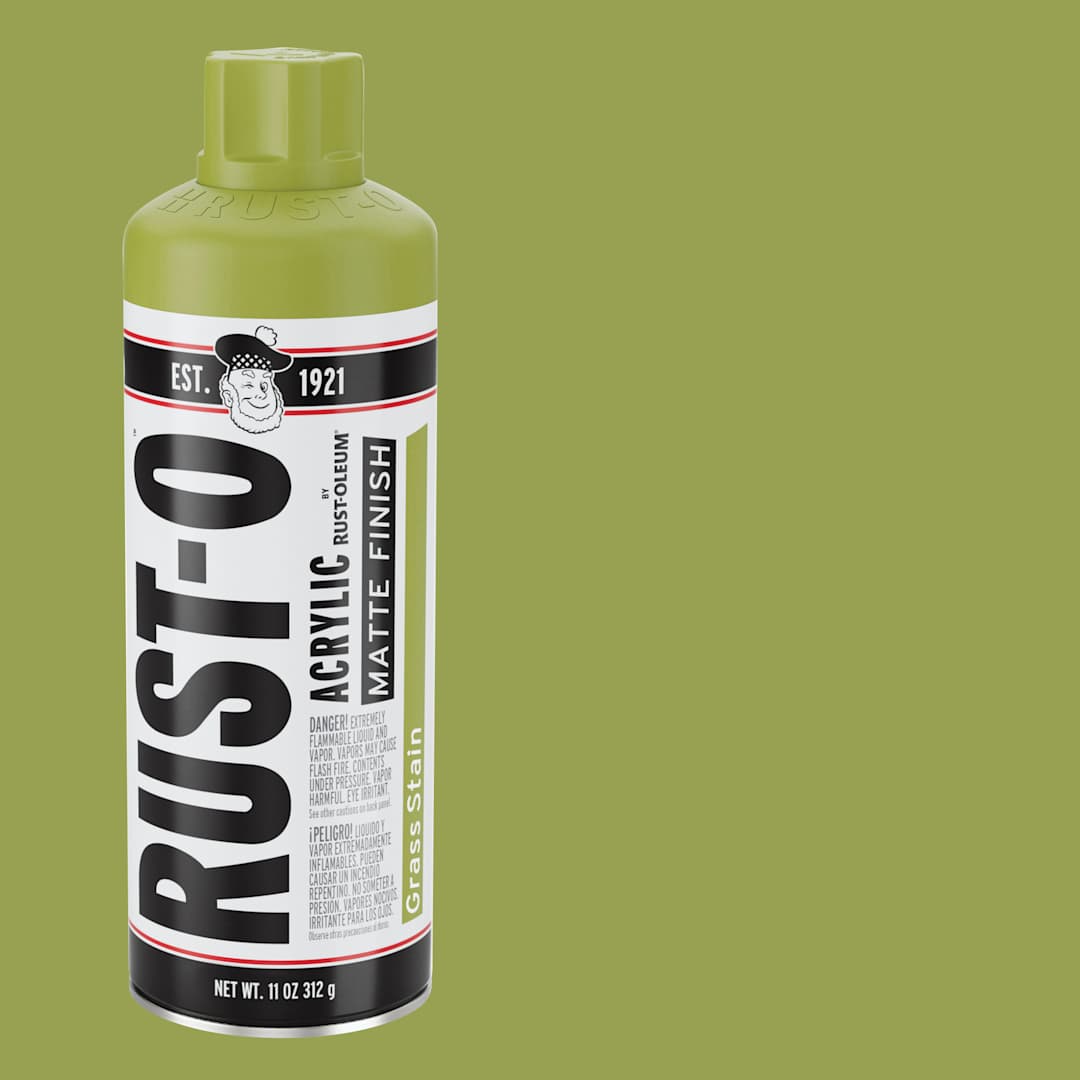 Open in modal - Rust-Oleum Rust-O Artist Acrylic Spray Paint - Grass Stain, Can and Swatch