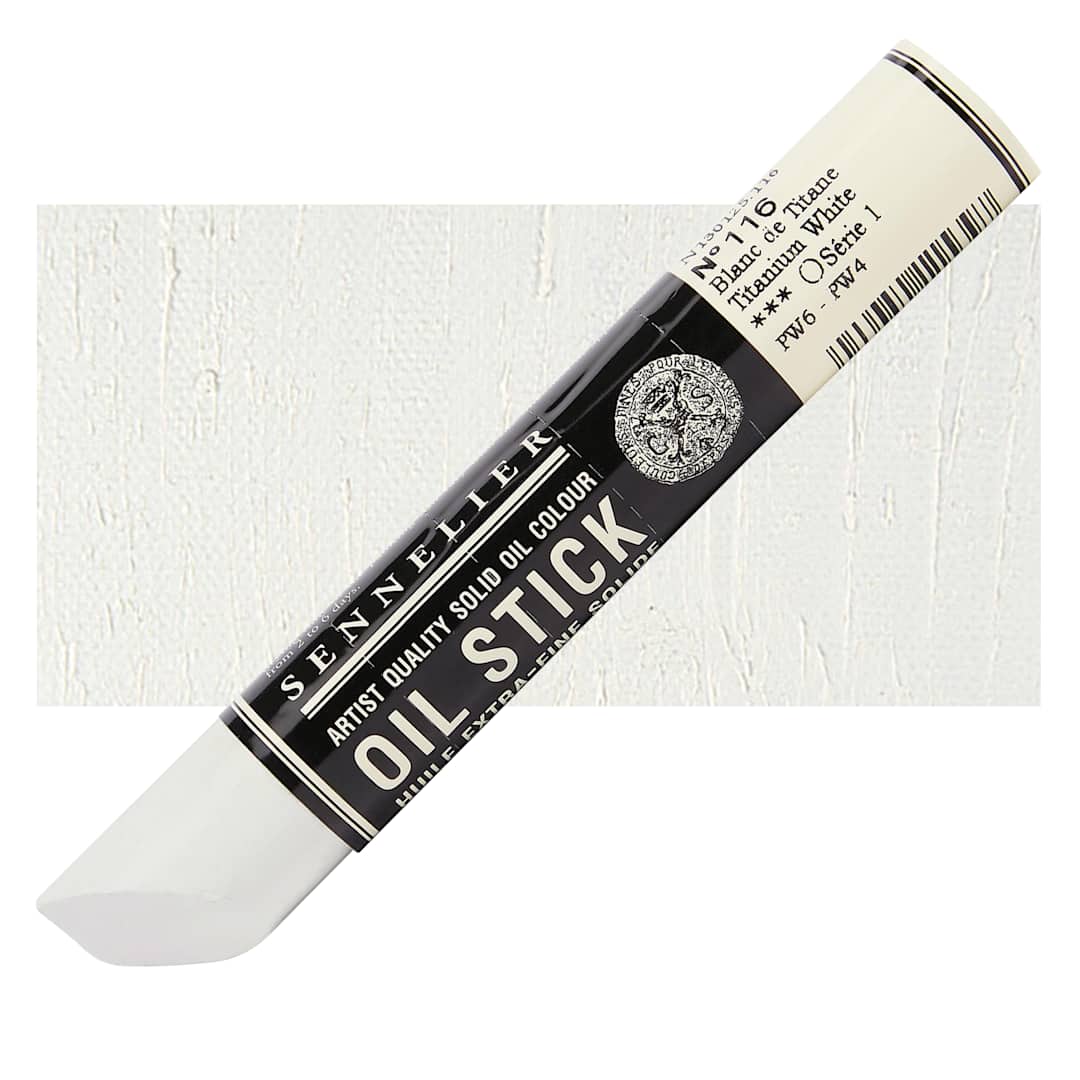 Open in modal - Sennelier Artists' Oil Stick - Titanium White 38 ml stick and swatch