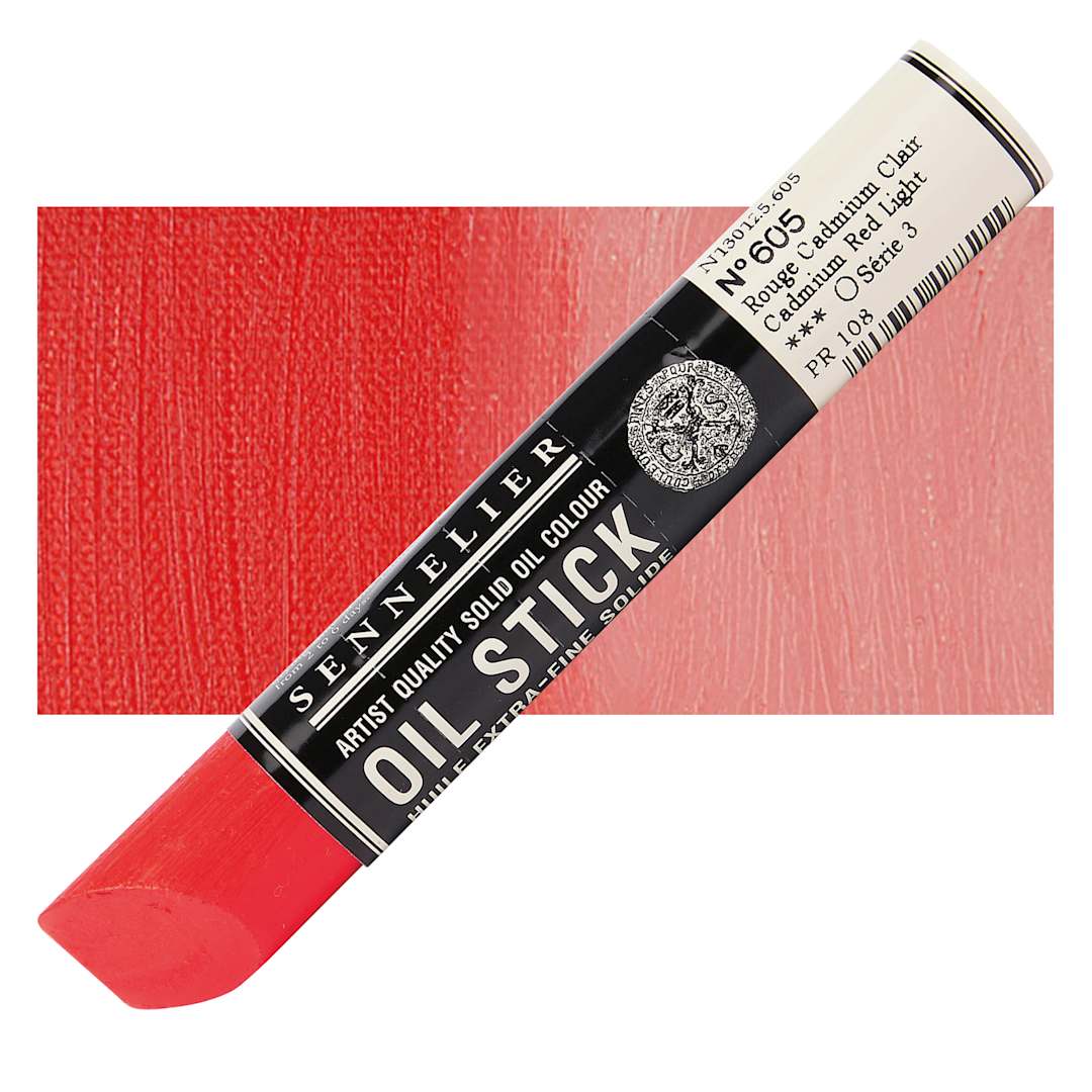 Open in modal - Sennelier Artists' Oil Stick - Cadmium Red Light 38 ml stick and swatch