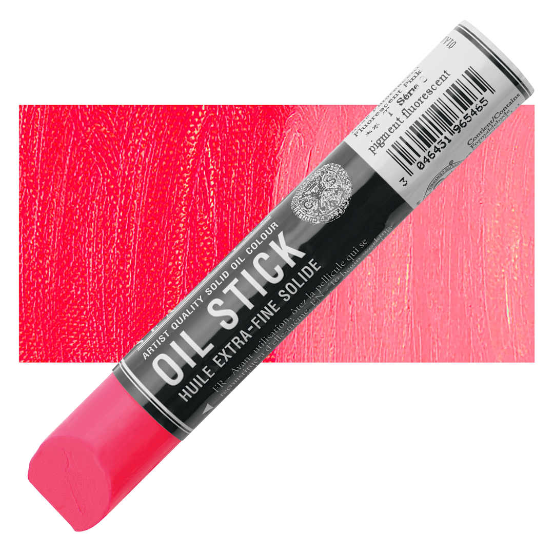 Open in modal - Sennelier Artists' Oil Stick - Fluorescent Pink, swatch and oil stick