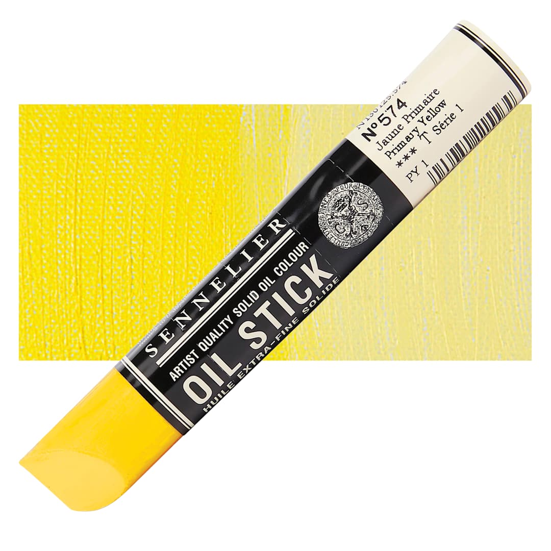Open in modal - Sennelier Artists' Oil Stick - Primary Yellow 38 ml stick and swatch