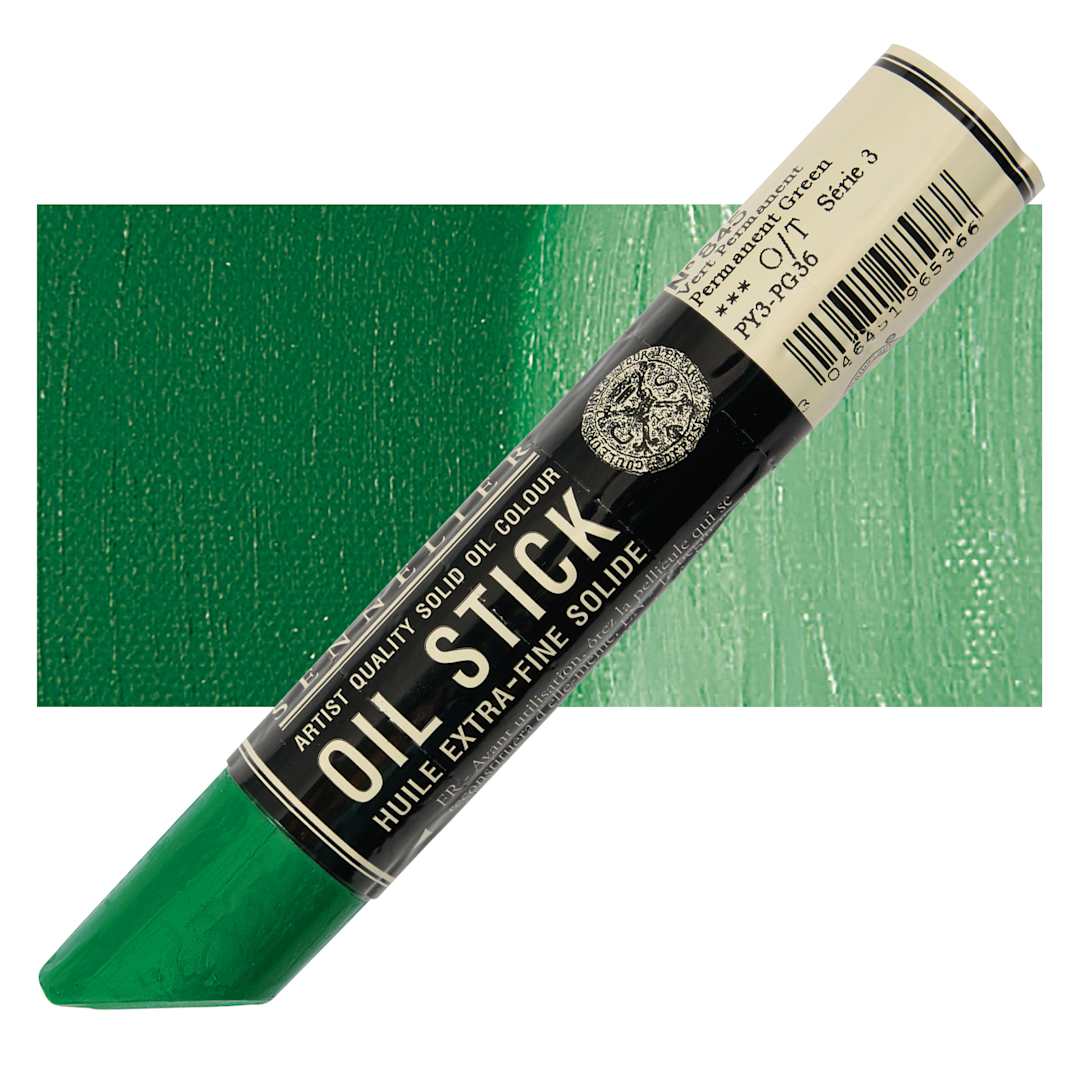 Open in modal - Sennelier Artists' Oil Stick - Permanent Green stick and swatch